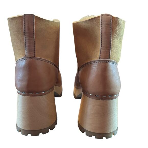 Swedish Hasbeens Shearling-Lined Leather Clog Boots Wood Heel  NEW  EU 37 US 7 - Picture 3 of 9